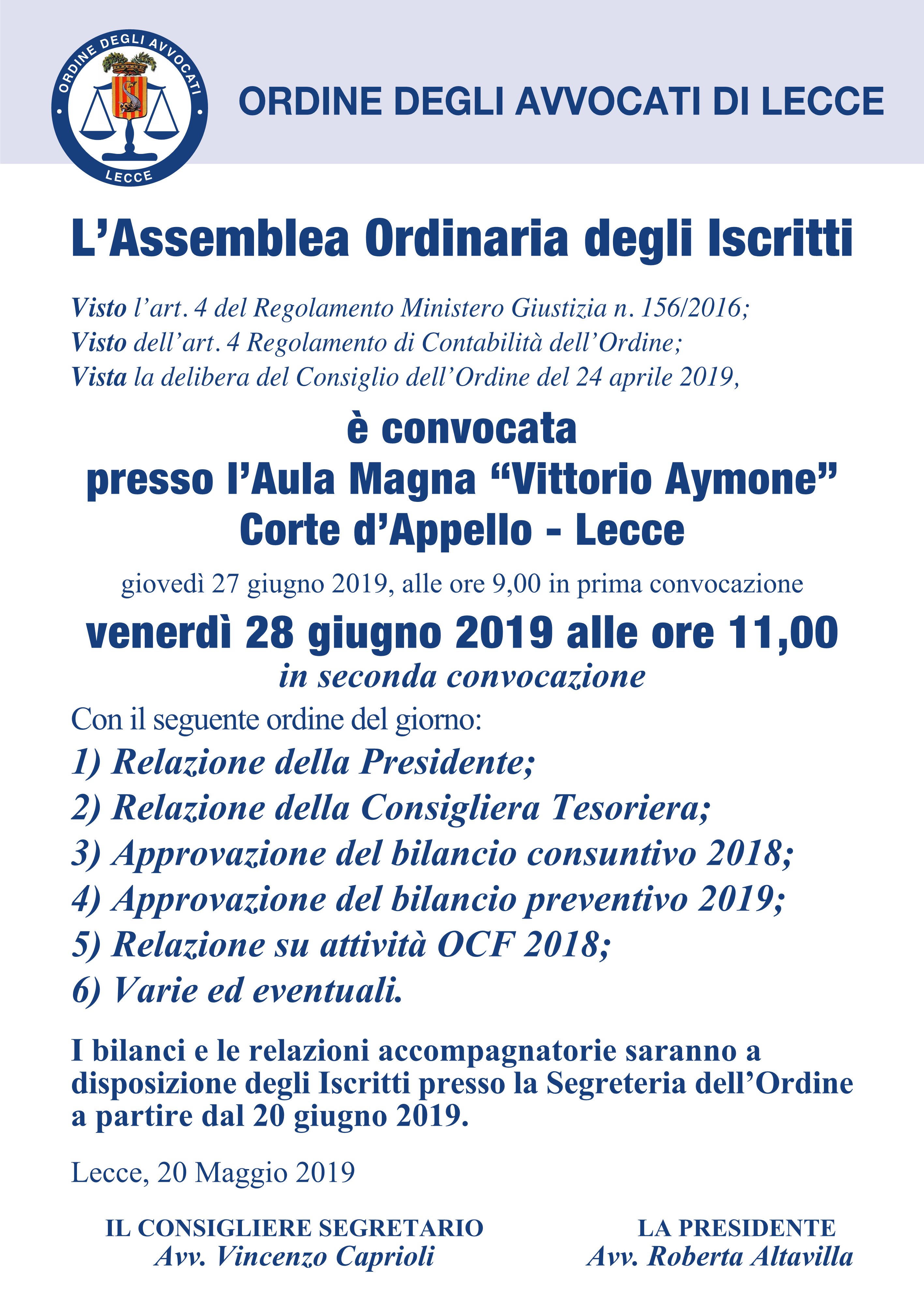 MANIFESTO ASSEMBLEA 28 GIUGNO 20191